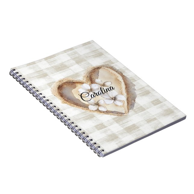 Carnet Crème Plaid Coeur Blanc Floral (Côté Droit)