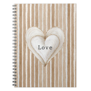 Carnet Crème Romantique Cœur Brun Amour Rayures