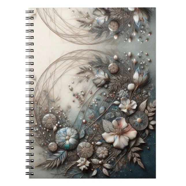 Carnet Crème sarcelle 3D sculptural botanique floral  (Devant)