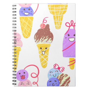 Carnet Crèmes glacées Kawaii, motif mignon et sans soudur