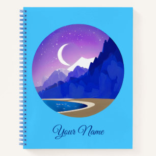 Carnet Crescent Moon, Lac et Montagnes en Violet & Bleu