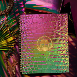 Carnet Croc Monogramme Iridescent Rose Vert Élégant