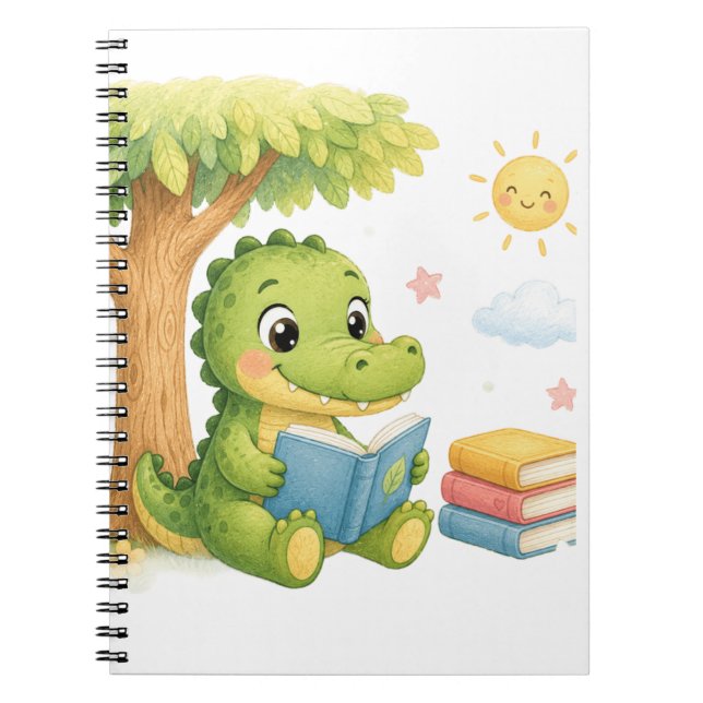 Carnet Crocodile Mignon Lisant Sous un Arbre (Devant)