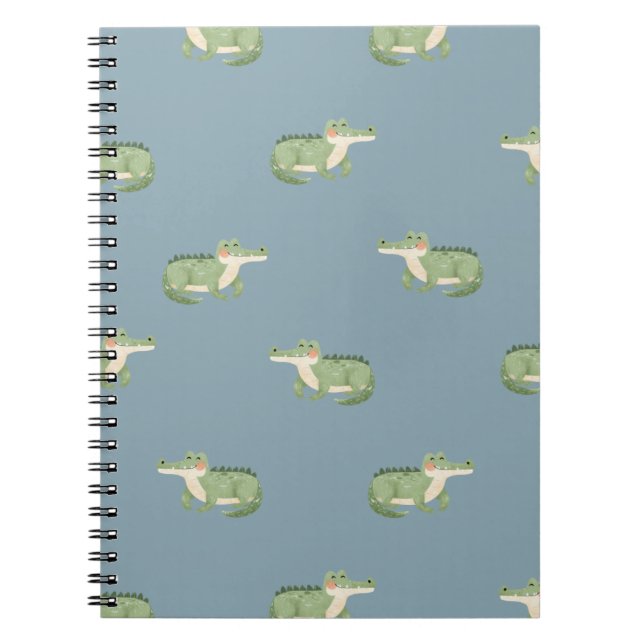 Carnet Crocodiles à l'aquarelle sur fond gris-bleu clair (Devant)