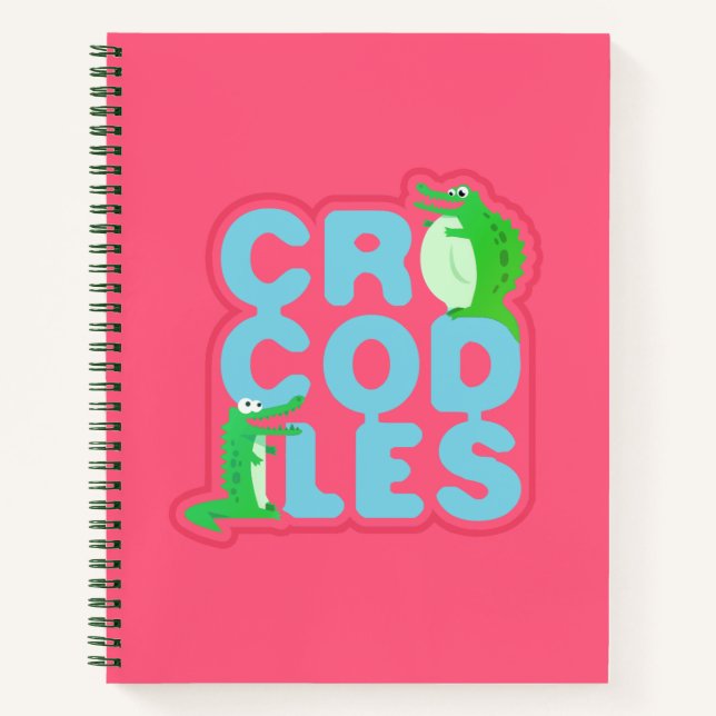 Carnet Crocodiles avec deux crocs heureux - lettres bleue (Devant)