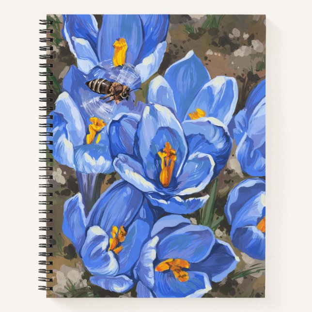 Carnet Crocus bleus et une abeille (Devant)