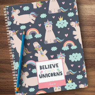 Carnet Croire aux licornes motif fille bleu et rose Enfan