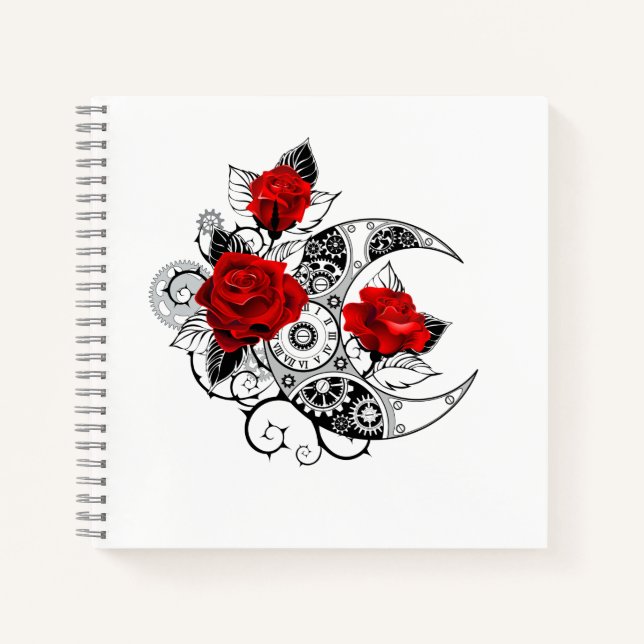 Carnet Croissant mécanique avec roses rouges (Devant)
