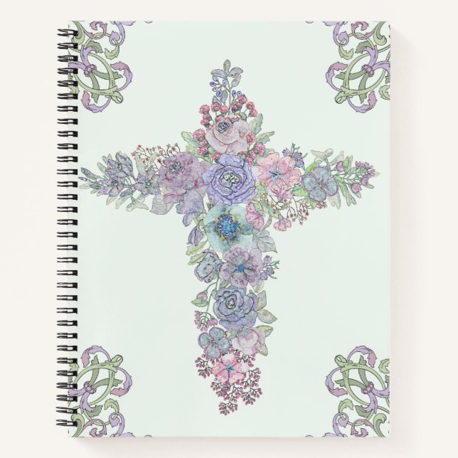 Carnet Croix baroque à fleurs (Devant)