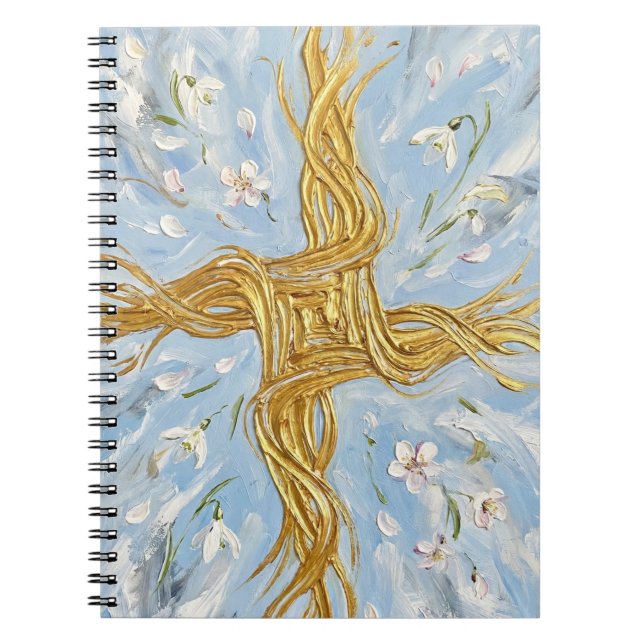 Carnet Croix de Sainte-Brigide Flocons de neige dorés Art (Devant)