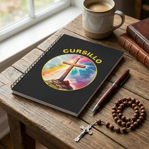 Carnet Croix en bois de Cursillo avec arc-en-ciel et nuag