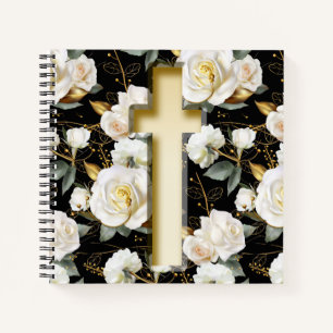 Carnet Croix florale de rose blanche