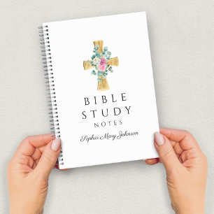 Carnet Croix religieuse florale personnalisée