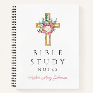 Carnet Croix religieuse florale personnalisée