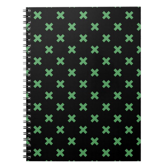 Carnet Croix verte coutures sur noir (Devant)