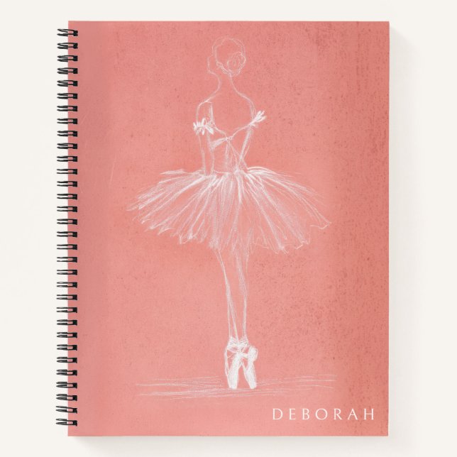 Carnet Croquis de ballerine rose moderne avec nom personn (Devant)
