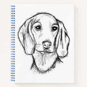 Carnet croquis de teckel dessiné à la main en noir et bla