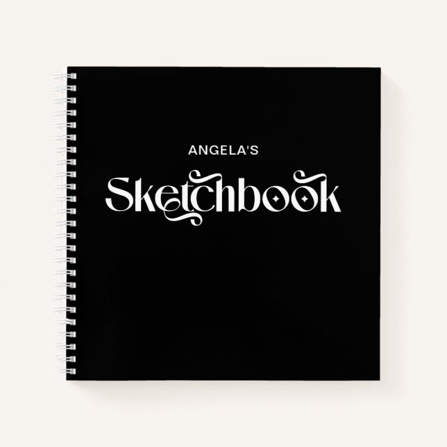 Carnet Croquis de typographie élégante noir et blanc (Devant)