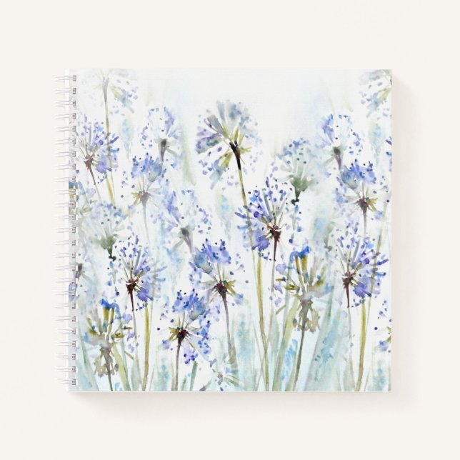Carnet Croquis en aquarelle des fleurs d'été bleues (Devant)