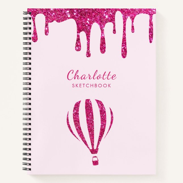 Carnet Croquis en monogramme de parties scintillant rose- (Devant)
