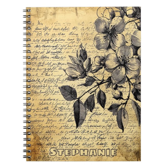 Carnet Croquis Floral Rustique avec Calligraphie - Vieill (Devant)