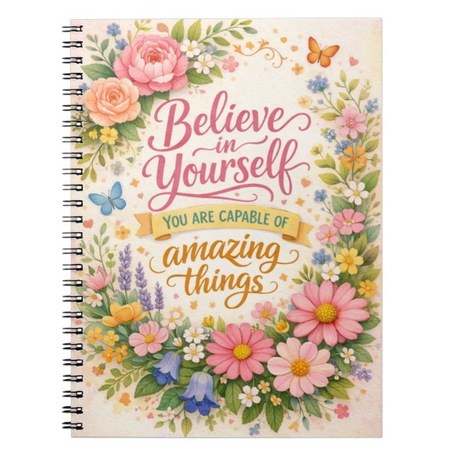 Carnet Croyez en vous Citation Inspirante Florale (Devant)