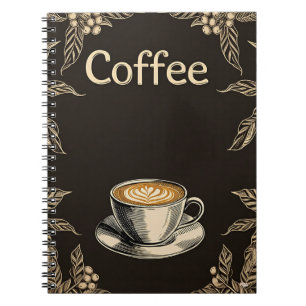 Carnet Cuaderno Coffee Latte Cup avec Feuilles et cerises