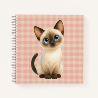 Carnet Cuaderno espiral con diseño de lindo gatito siamés