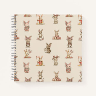 Carnet Cuaderno espiral con diseño de lindos conejitos