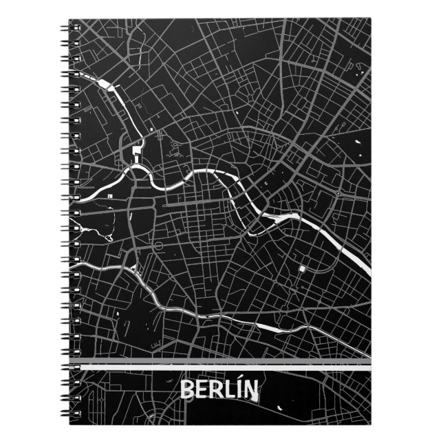Carnet Cuaderno mapa minimalista de Berlín - Negro-blanco (Devant)