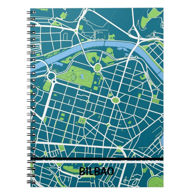 Carnet Cuaderno mapa minimalista de Bilbao - Azul-verde (Devant)