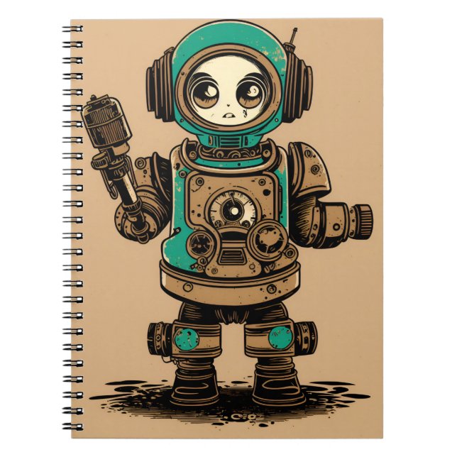 Carnet Cuaderno vintage mignon robot radio cassette rusti (Devant)