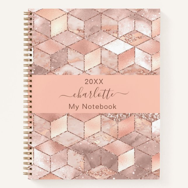 Carnet Cube de marbre moderne en or rose (Devant)