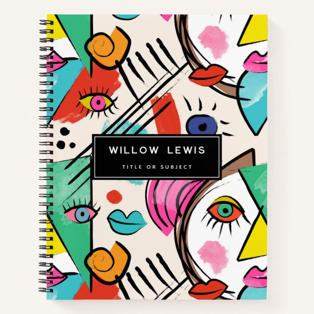 Carnet Cubisme moderne Abstrait Artsy Femme Visages (Devant)