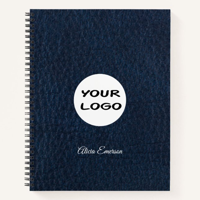 Carnet Cuir Bleu Élégant Votre Logo (Devant)