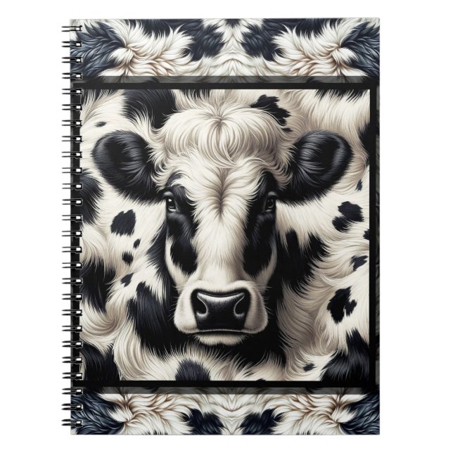 Carnet Cuir de vache noir et blanc Aspect fourrure peluch (Devant)