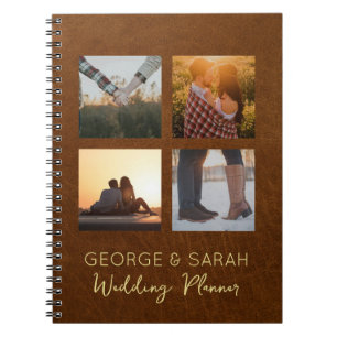 Carnet Cuir et Wedding planner or 4 photos personnalisés