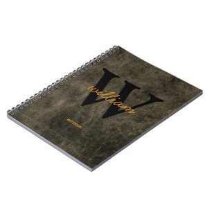 Carnet Cuir monogramme noir or script nom chic