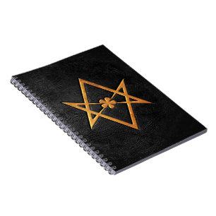 Carnet Cuir unicursale d'or de noir de Hexagram de