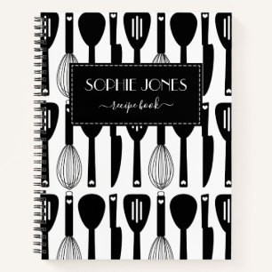 Carnet Cuisine blanche noire Motif Ustensiles de cuisine