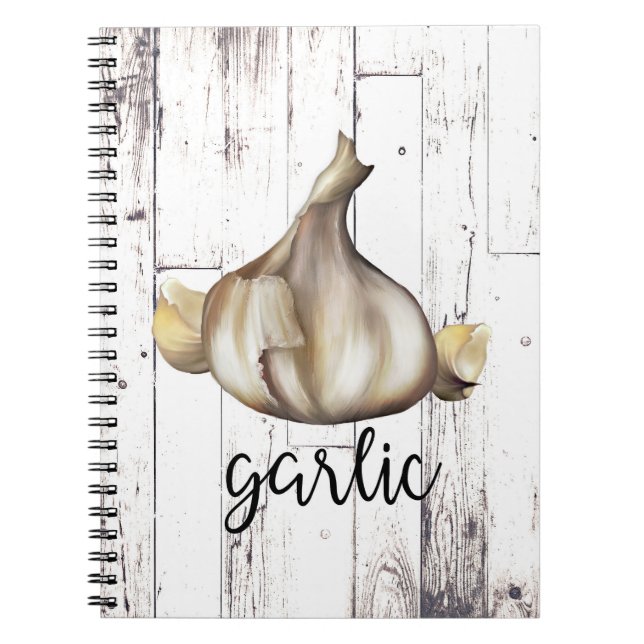 Carnet Cuisine de Clou d'Ail en Bois Blanc Rustique de Fe (Devant)