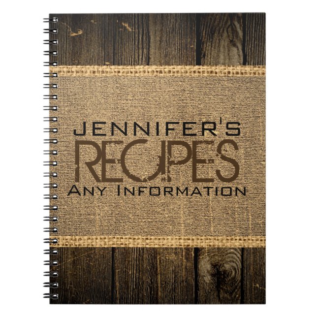 Carnet Cuisine de cuisine Rustique Burlap Bois Vintage (Devant)