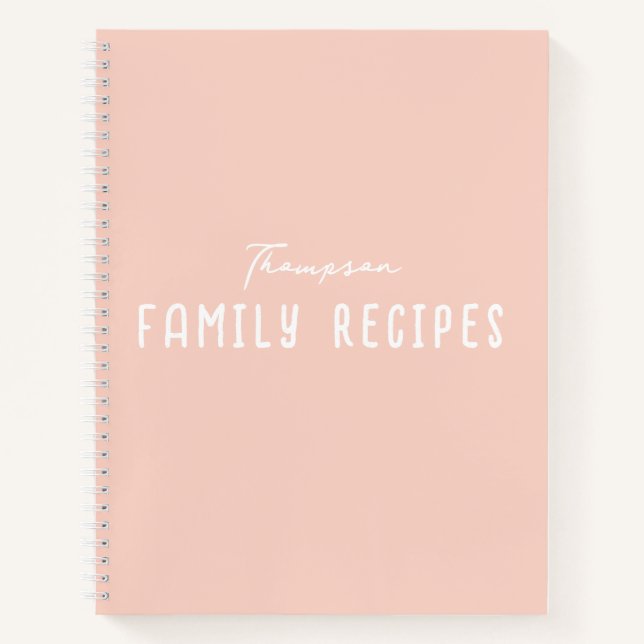 Carnet Cuisine de script moderne rose vif Famille Recette (Devant)