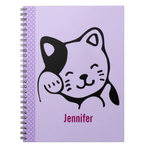 Carnet Cuisine noir et blanc Kitty Chat Waving Bonjour Pe