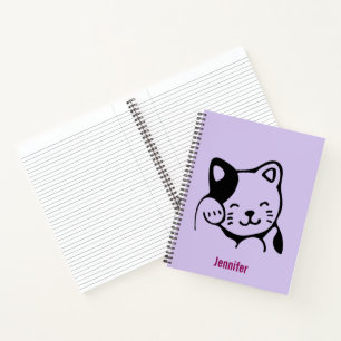 Carnet Cuisine noir et blanc Kitty Chat Waving Bonjour Pe