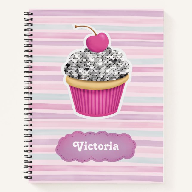 Carnet Cupcake rose mignon personnalisé (Devant)