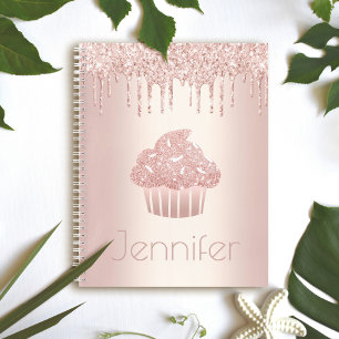 Carnet Cupcake rose or parties scintillant gouttes nom gl