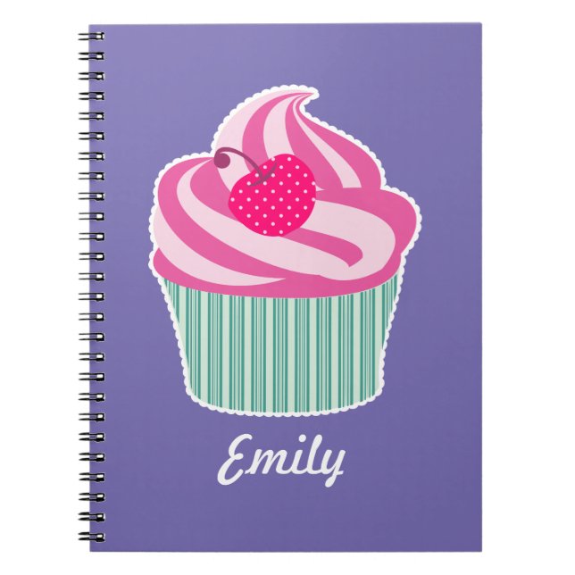 Carnet Cupcake rose personnalisé avec cerise Pointe Polka (Devant)