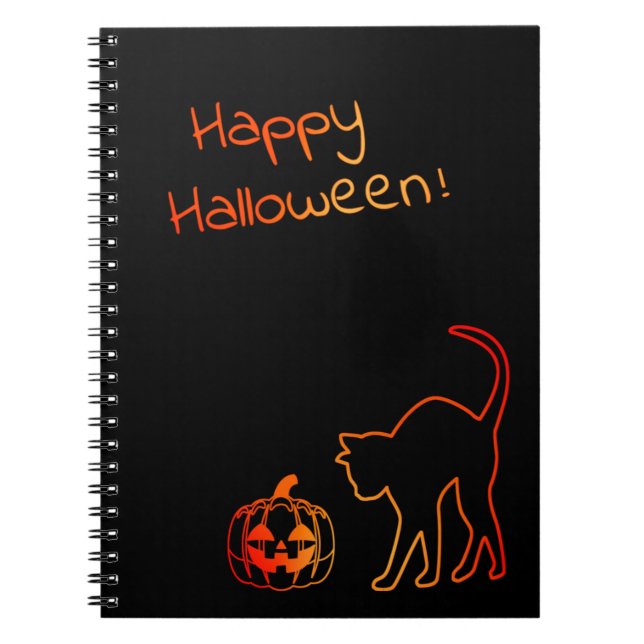 Carnet Curieux chat noir et Citrouille Motif Halloween (Devant)