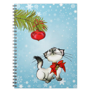 Carnet Curieux Kitty de Noël Avec Un Bow Rouge